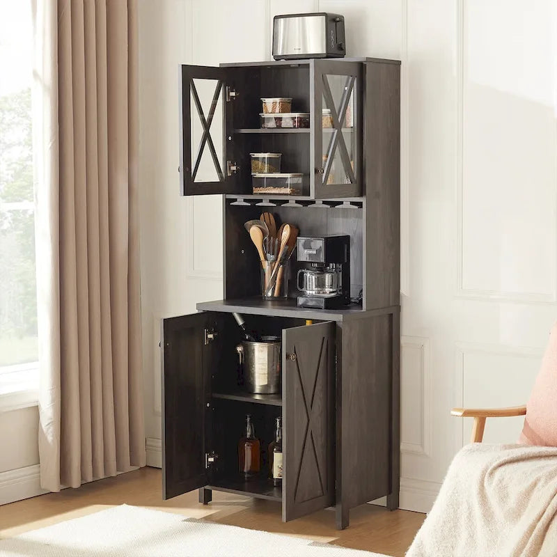 Farmhouse Bar Cabinet Dining Room Kitchen Cabinet with Wine Rack