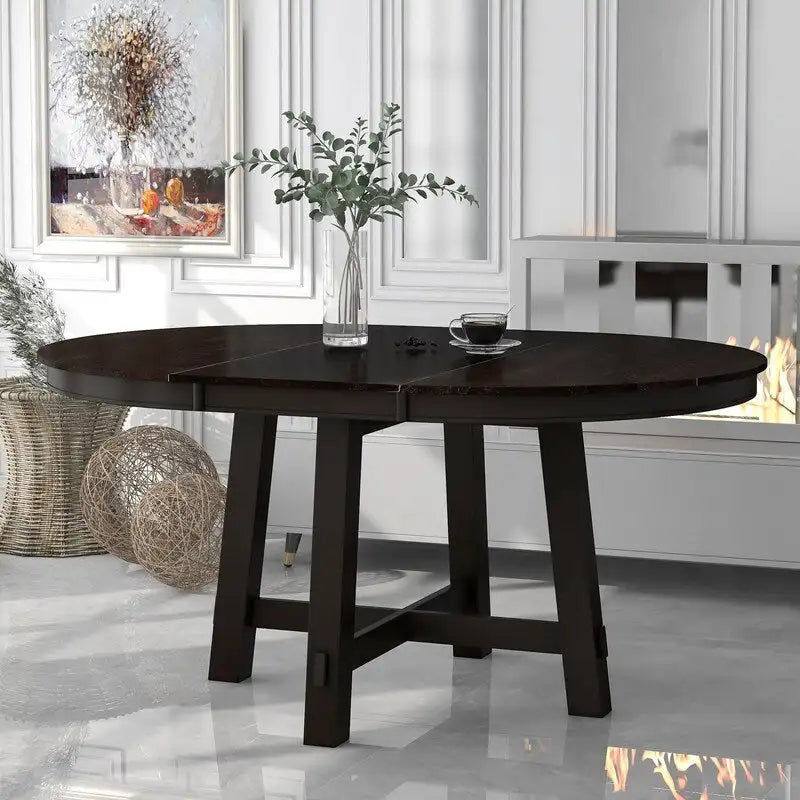 Farmhouse Round Extendable Dining Table with Leaf