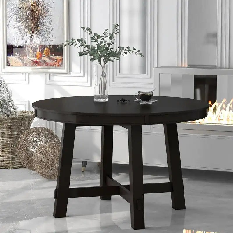 Farmhouse Round Extendable Dining Table with Leaf