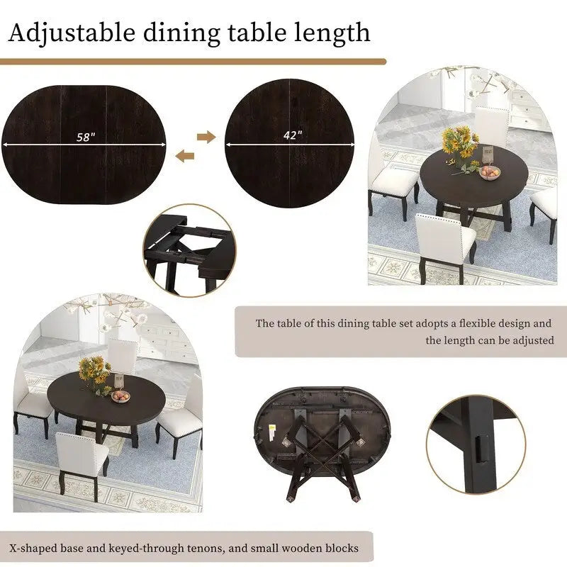 Farmhouse Round Extendable Dining Table with Leaf