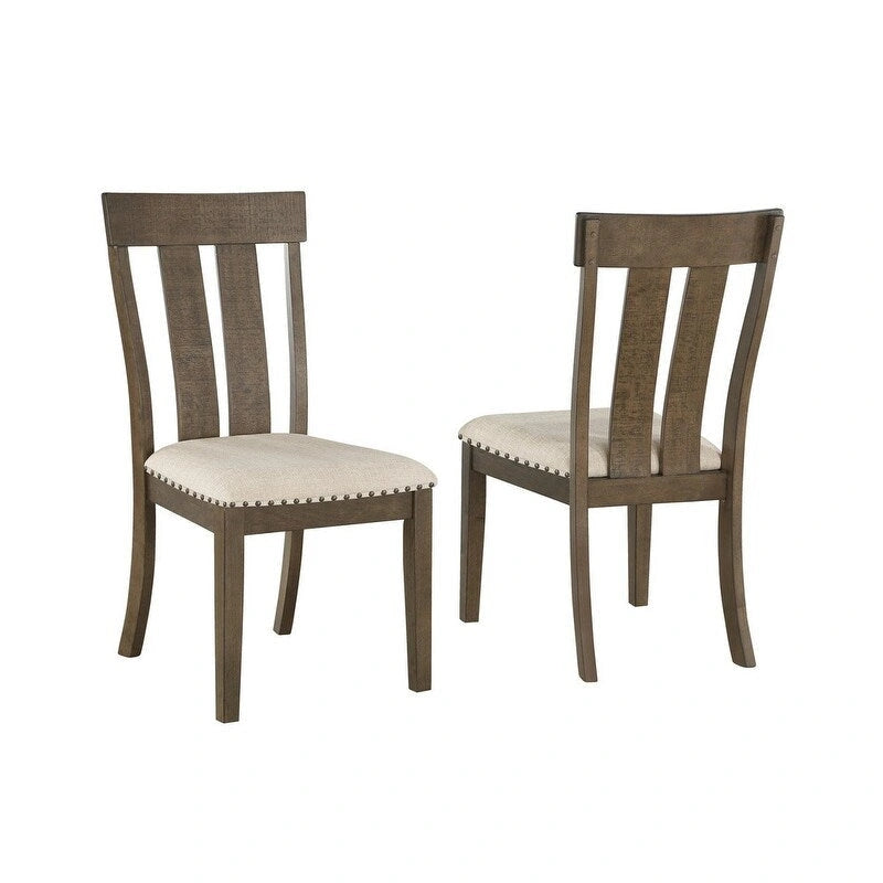 Brown Oak Linen Side Chairs with Nailhead Trim (Set of 2)