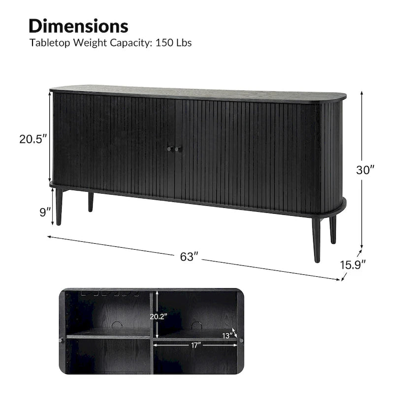 Modern 63" Sideboard with Sliding Doors and Adjustable Shelf