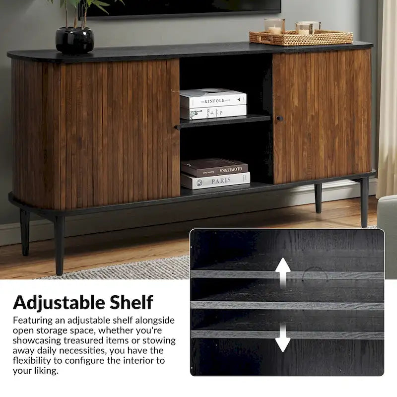 Modern 63" Sideboard with Sliding Doors and Adjustable Shelf