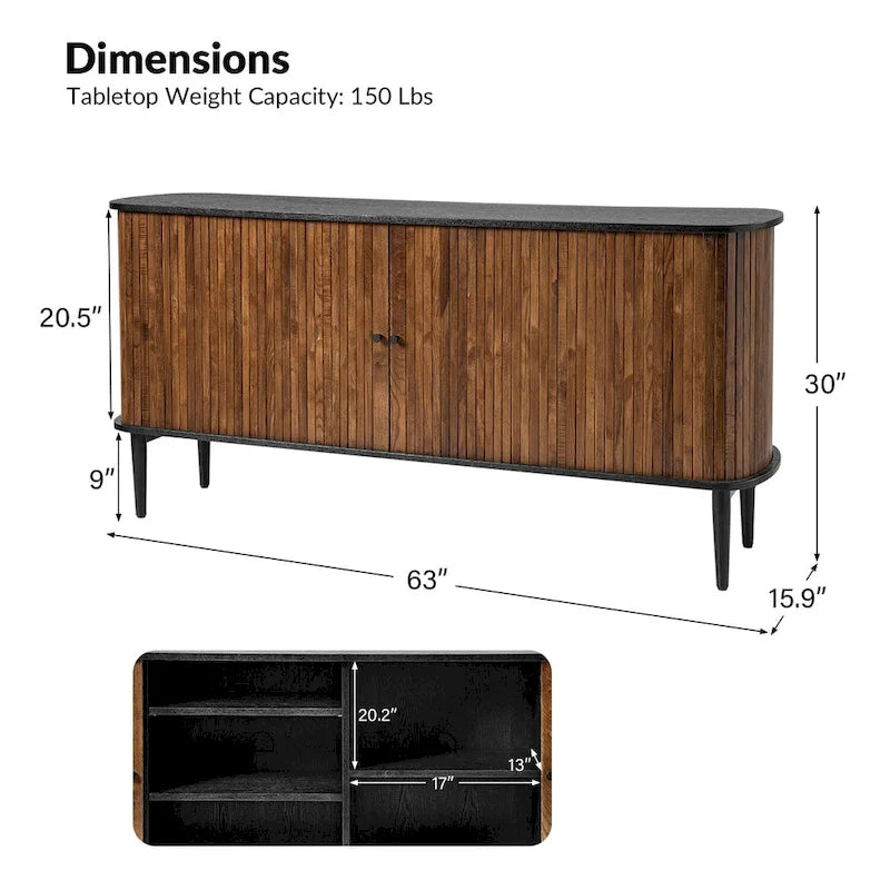 Modern 63" Sideboard with Sliding Doors and Adjustable Shelf