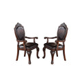 Dining Arm Chairs With Faux Leather Upholstery, Set Of 2, Dark Brown