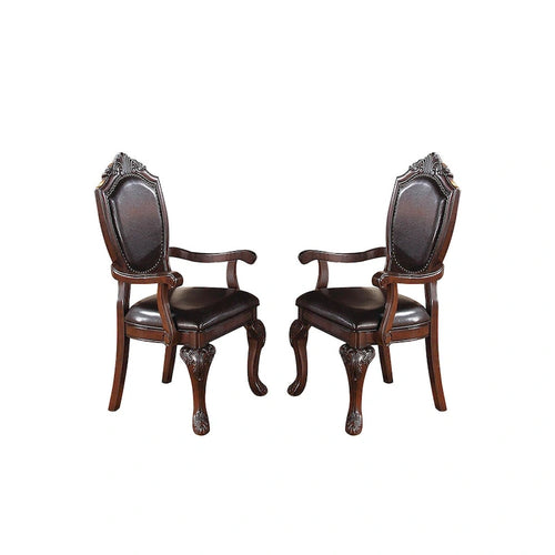 Dining Arm Chairs With Faux Leather Upholstery, Set Of 2, Dark Brown