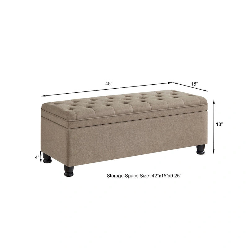 Upholstered Tufted Button Storage Bench