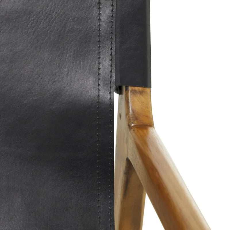 Genuine Leather Accent Chair with Teak Wood Frame