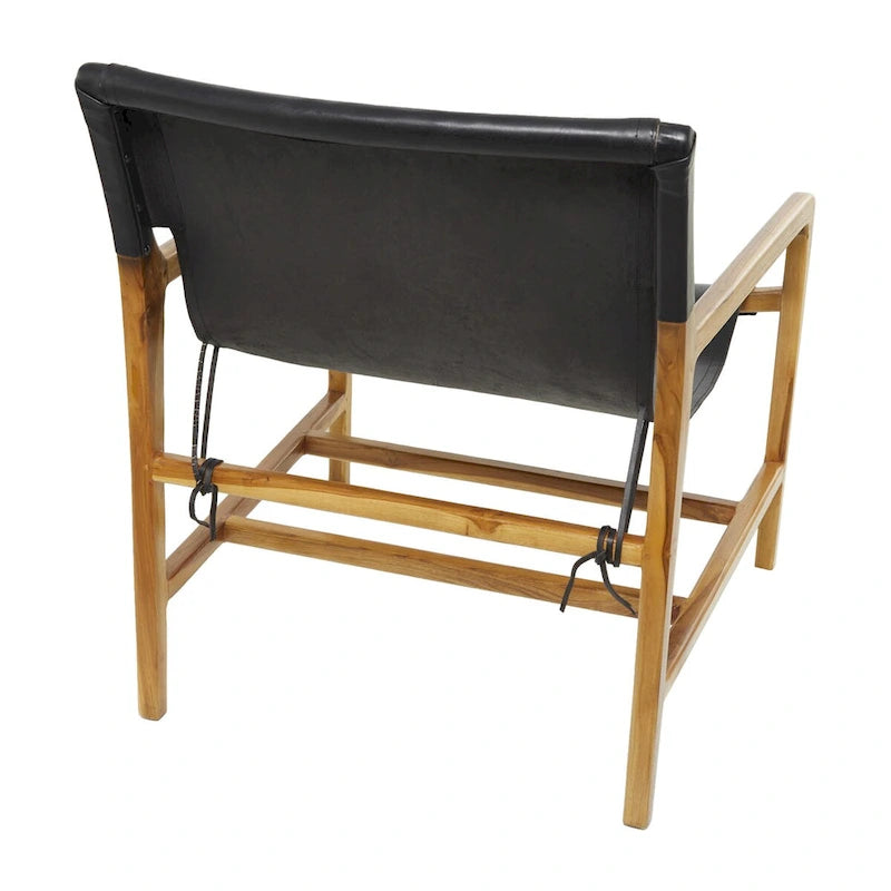 Genuine Leather Accent Chair with Teak Wood Frame